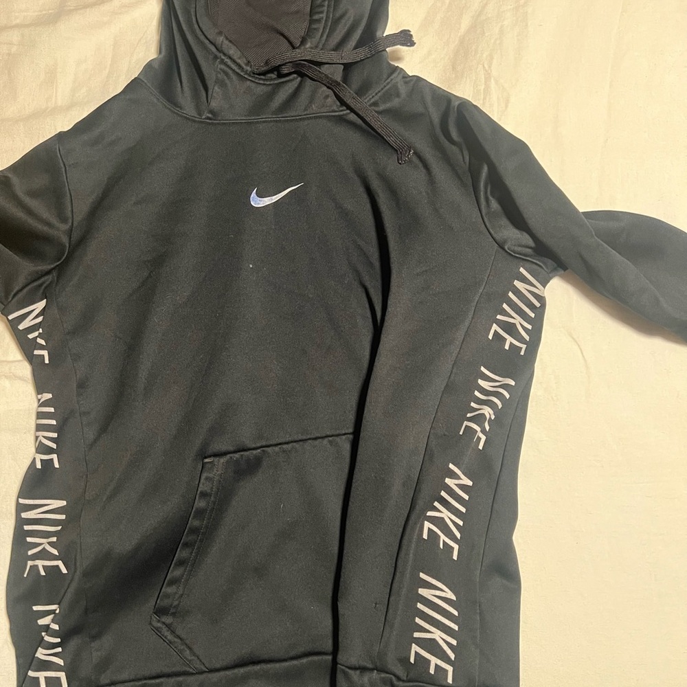 Nike Black Hoodie with White Swoosh and Branding